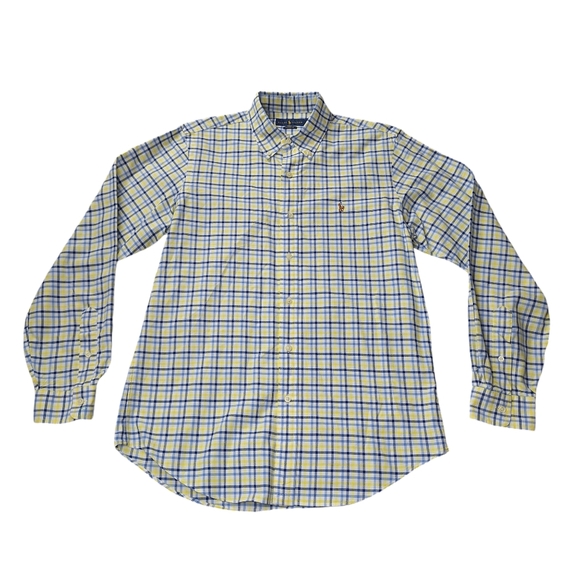 Ralph Lauren Men Sz M Classic Fit Yellow Blue Check Button-Down Shirt Flesh Pony - Picture 5 of 15